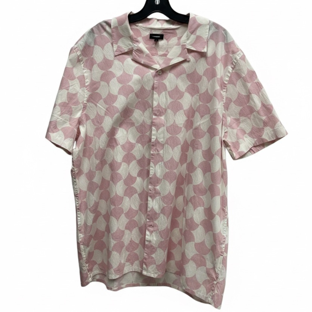 Express Pink & White Geometric Print Button-Up Blouse – Size XL – 99% Cotton
